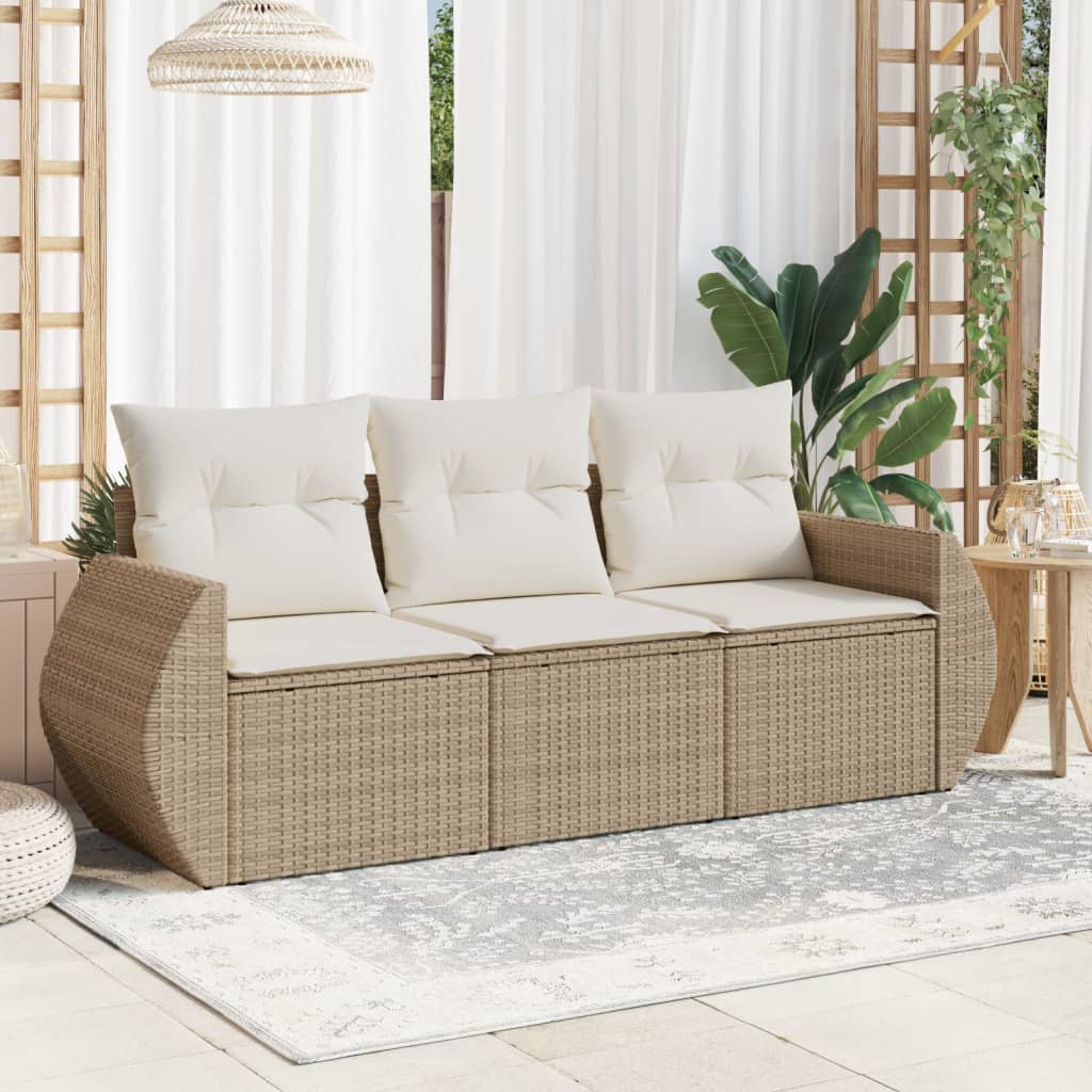 3-delige Loungeset met kussens poly rattan beige is nu te koop bij PeponiXL, paradijselijk wonen!