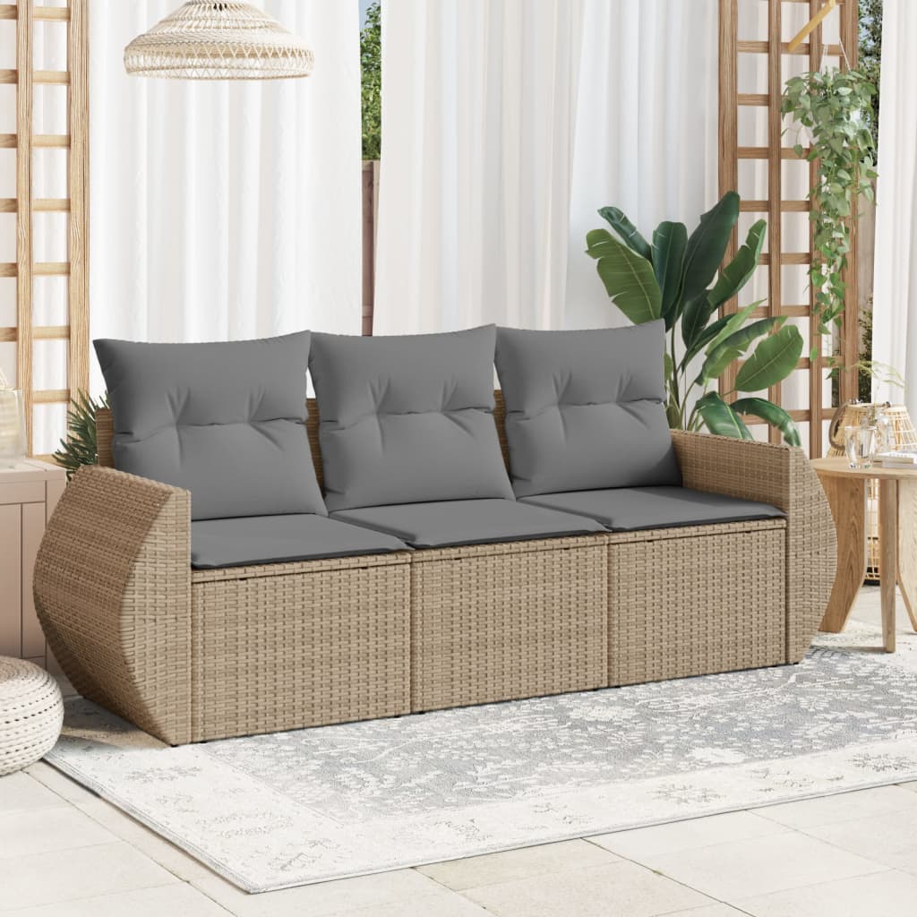 3-delige Loungeset met kussens poly rattan beige is nu te koop bij PeponiXL, paradijselijk wonen!