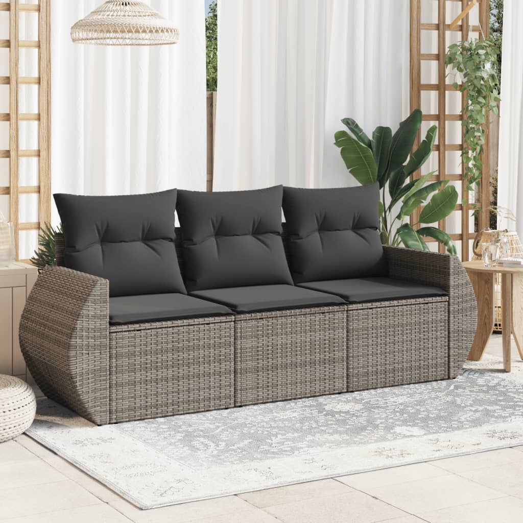 3-delige Loungeset met kussens poly rattan grijs is nu te koop bij PeponiXL, paradijselijk wonen!