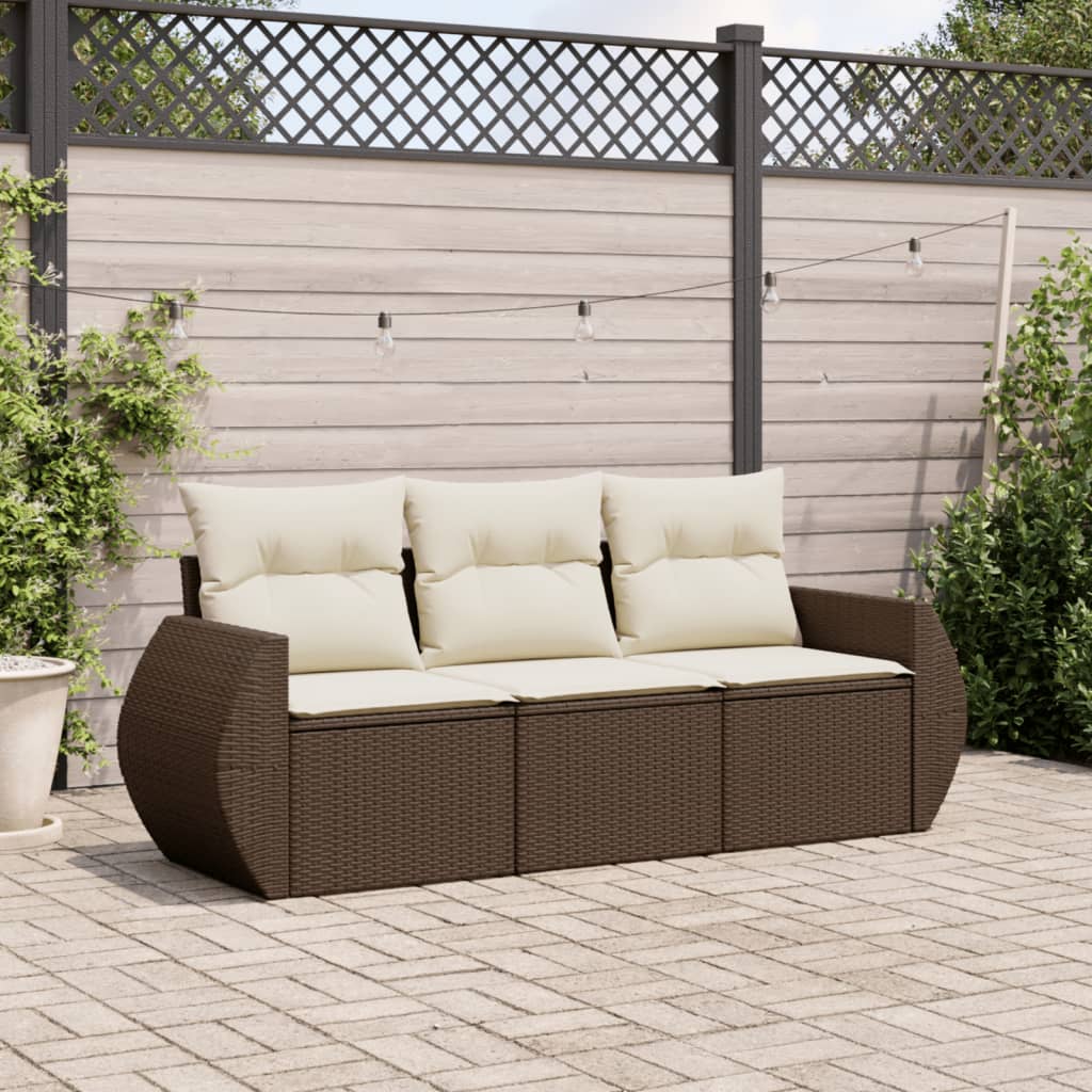 3-delige Loungeset met kussens poly rattan bruin is nu te koop bij PeponiXL, paradijselijk wonen!