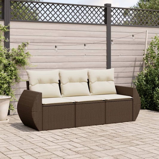 3-delige Loungeset met kussens poly rattan bruin is nu te koop bij PeponiXL, paradijselijk wonen!