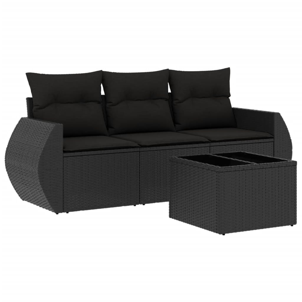 4-delige Loungeset met kussens poly rattan zwart is nu te koop bij PeponiXL, paradijselijk wonen!