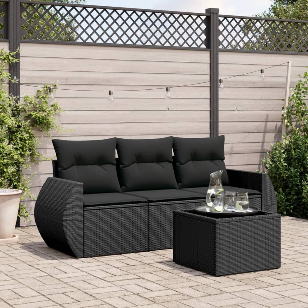 4-delige Loungeset met kussens poly rattan zwart is nu te koop bij PeponiXL, paradijselijk wonen!