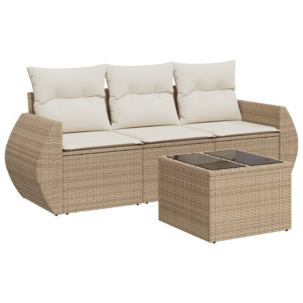 4-delige Loungeset met kussens poly rattan beige is nu te koop bij PeponiXL, paradijselijk wonen!