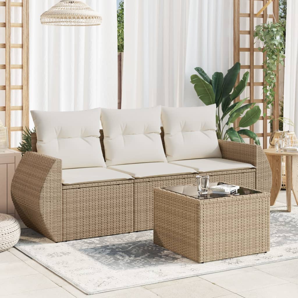 4-delige Loungeset met kussens poly rattan beige is nu te koop bij PeponiXL, paradijselijk wonen!