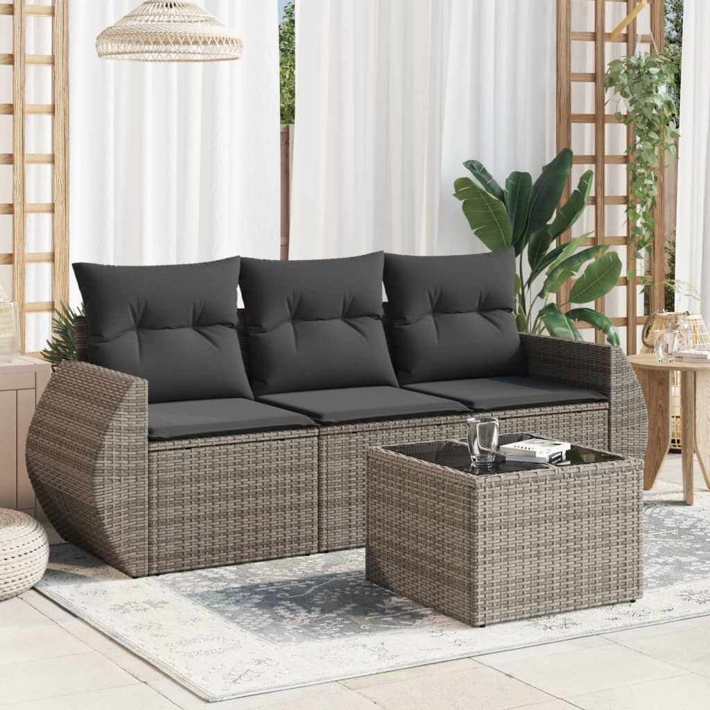 4-delige Loungeset met kussens poly rattan grijs is nu te koop bij PeponiXL, paradijselijk wonen!