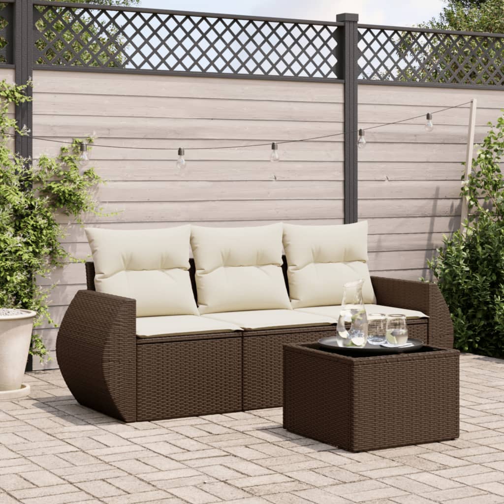 4-delige Loungeset met kussens poly rattan bruin is nu te koop bij PeponiXL, paradijselijk wonen!