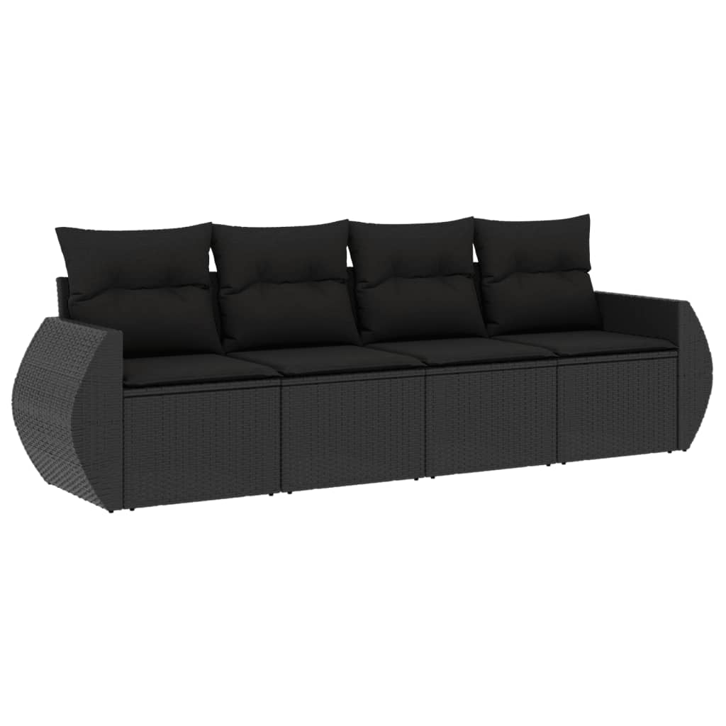 4-delige Loungeset met kussens poly rattan zwart is nu te koop bij PeponiXL, paradijselijk wonen!