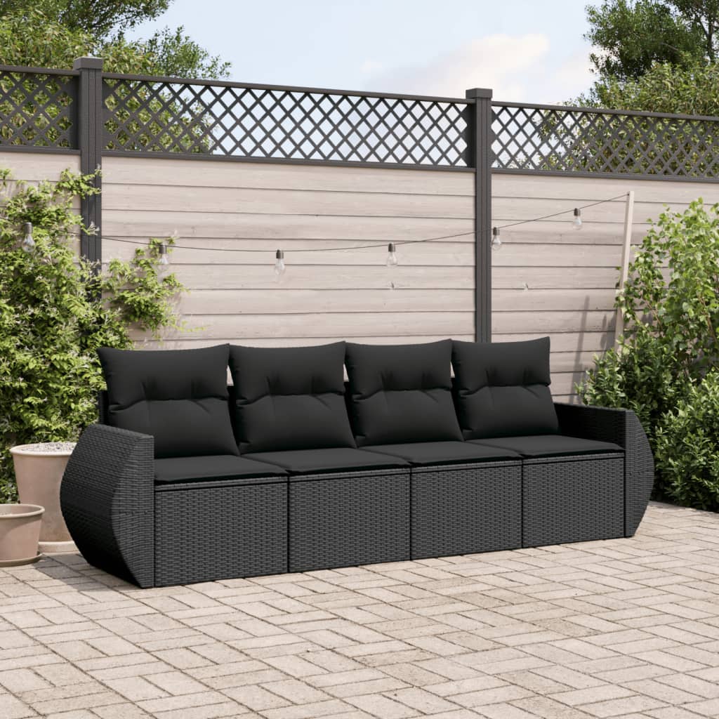 4-delige Loungeset met kussens poly rattan zwart is nu te koop bij PeponiXL, paradijselijk wonen!