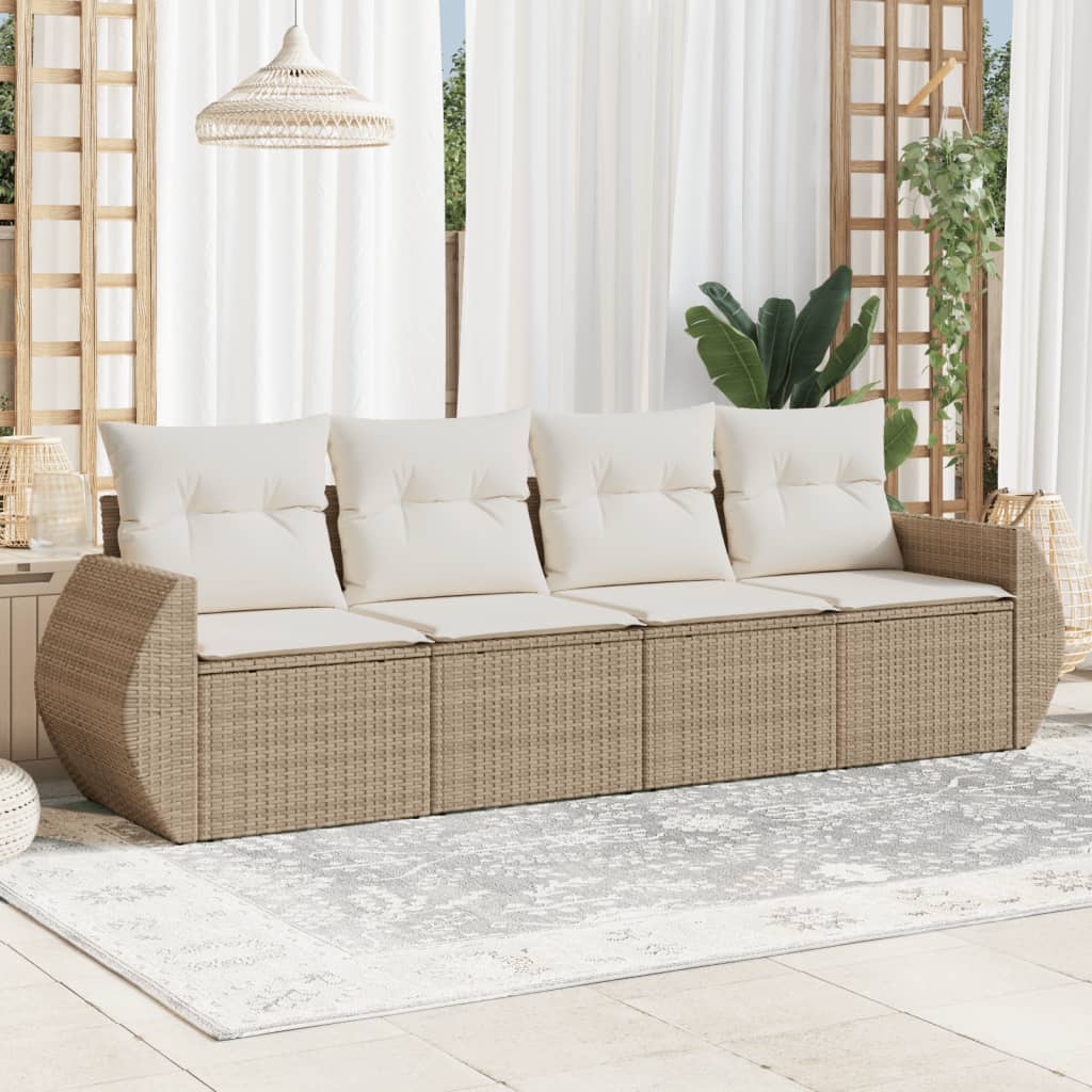 4-delige Loungeset met kussens poly rattan beige is nu te koop bij PeponiXL, paradijselijk wonen!