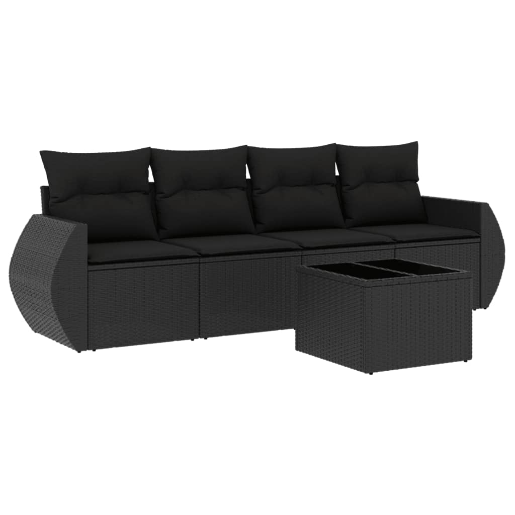 5-delige Loungeset met kussens poly rattan zwart is nu te koop bij PeponiXL, paradijselijk wonen!
