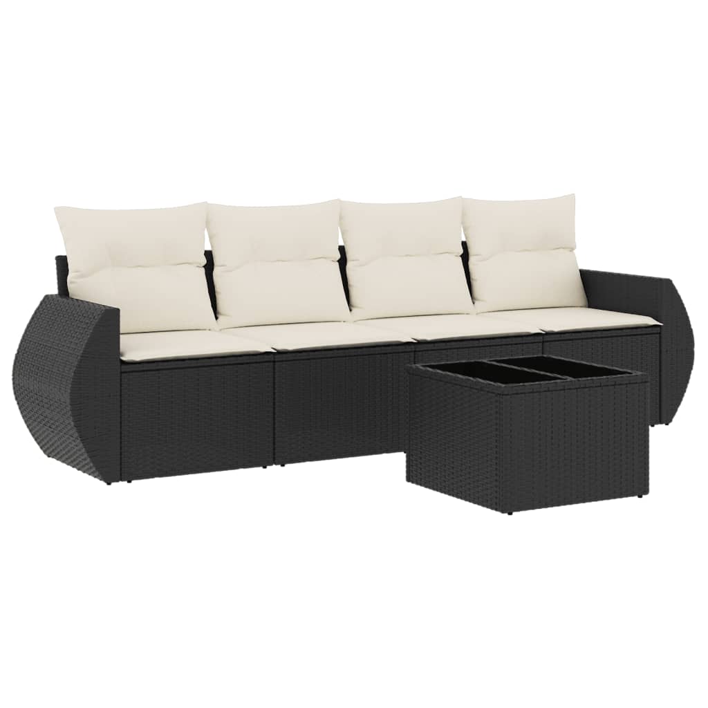 5-delige Loungeset met kussens poly rattan zwart is nu te koop bij PeponiXL, paradijselijk wonen!