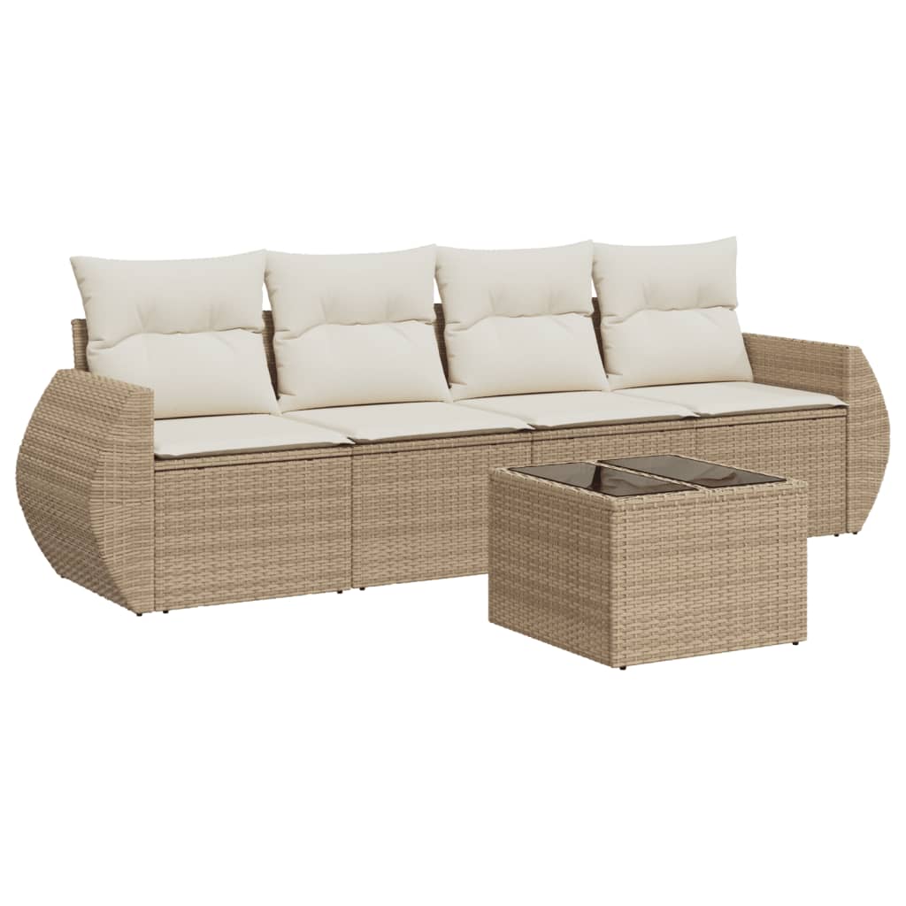 5-delige Loungeset met kussens poly rattan beige is nu te koop bij PeponiXL, paradijselijk wonen!