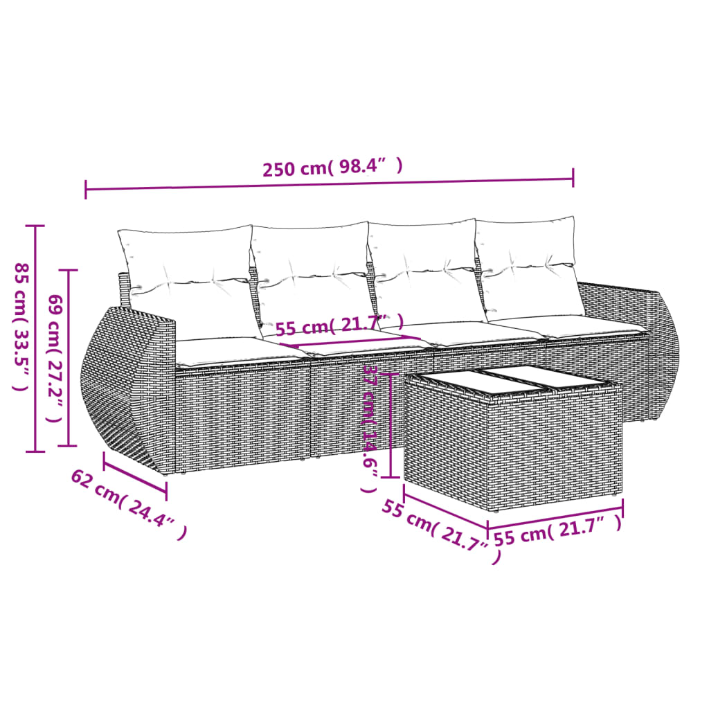 5-delige Loungeset met kussens poly rattan beige is nu te koop bij PeponiXL, paradijselijk wonen!