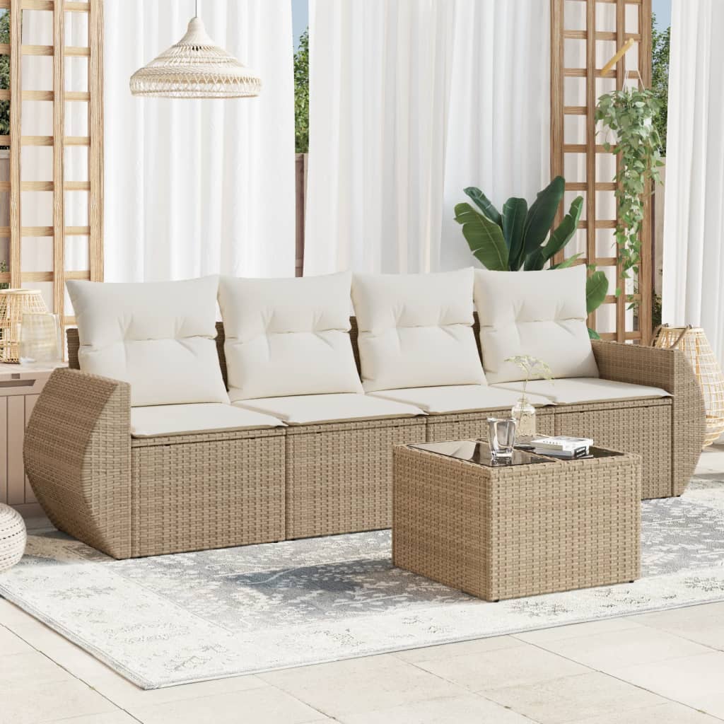 5-delige Loungeset met kussens poly rattan beige is nu te koop bij PeponiXL, paradijselijk wonen!