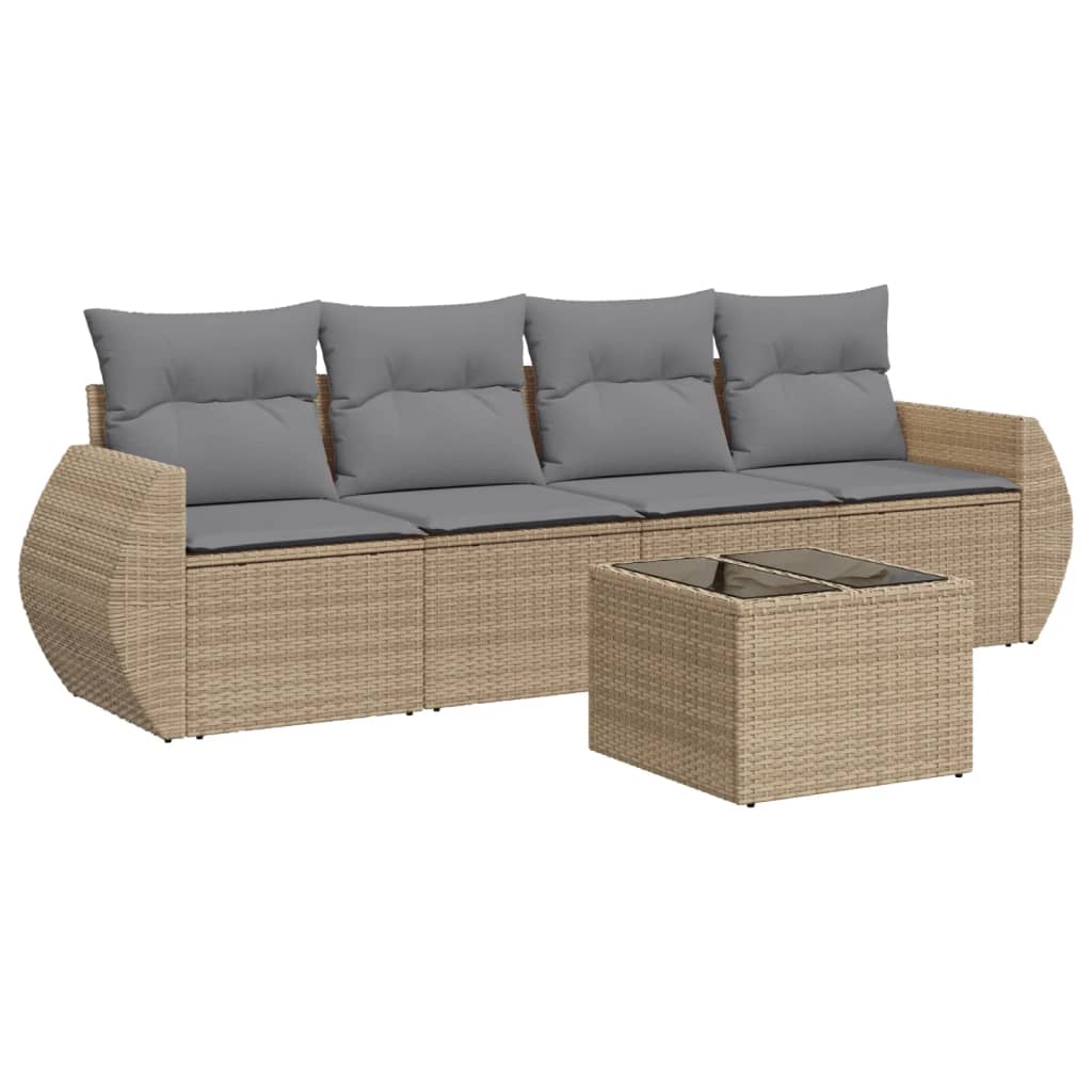 5-delige Loungeset met kussens poly rattan beige is nu te koop bij PeponiXL, paradijselijk wonen!