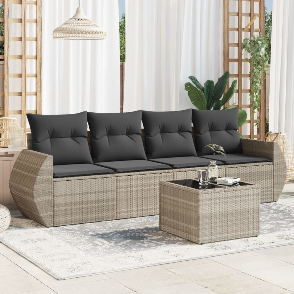 5-delige Loungeset met kussens poly rattan lichtgrijs is nu te koop bij PeponiXL, paradijselijk wonen!