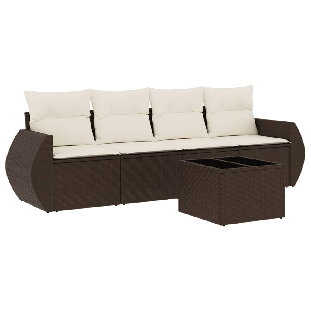 5-delige Loungeset met kussens poly rattan bruin is nu te koop bij PeponiXL, paradijselijk wonen!