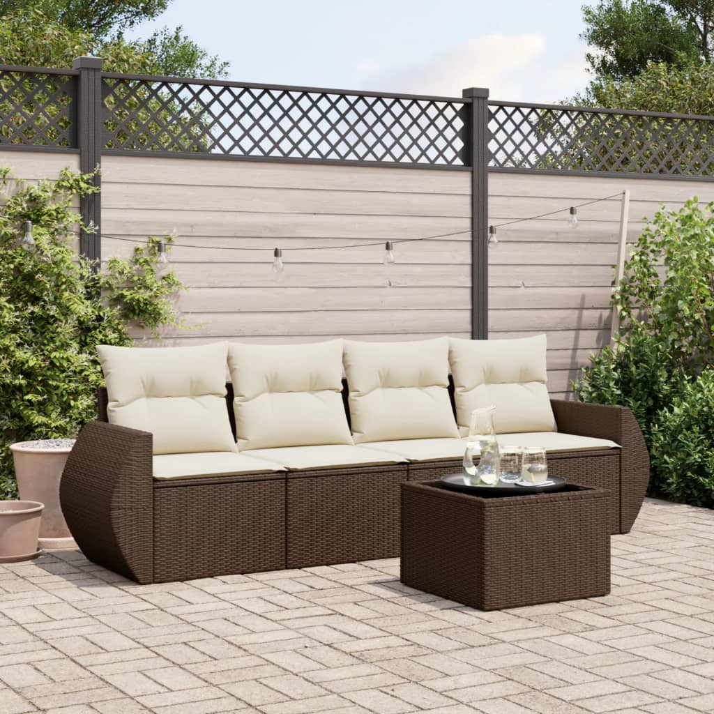 5-delige Loungeset met kussens poly rattan bruin is nu te koop bij PeponiXL, paradijselijk wonen!