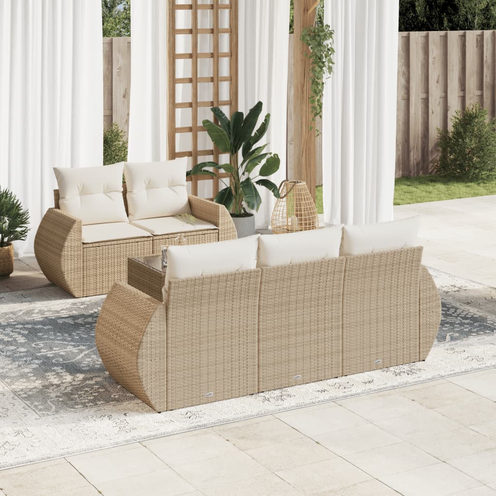 6-delige Loungeset met kussens poly rattan beige is nu te koop bij PeponiXL, paradijselijk wonen!