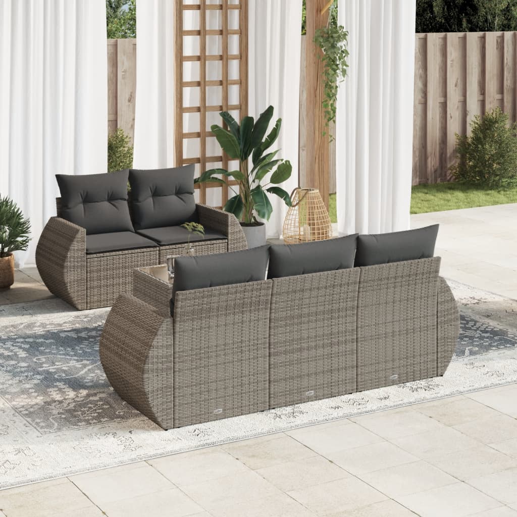 6-delige Loungeset met kussens poly rattan grijs is nu te koop bij PeponiXL, paradijselijk wonen!