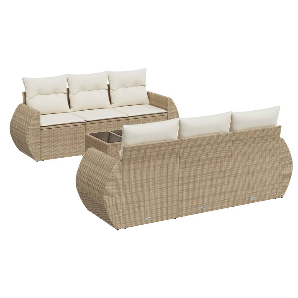 7-delige Loungeset met kussens poly rattan beige is nu te koop bij PeponiXL, paradijselijk wonen!