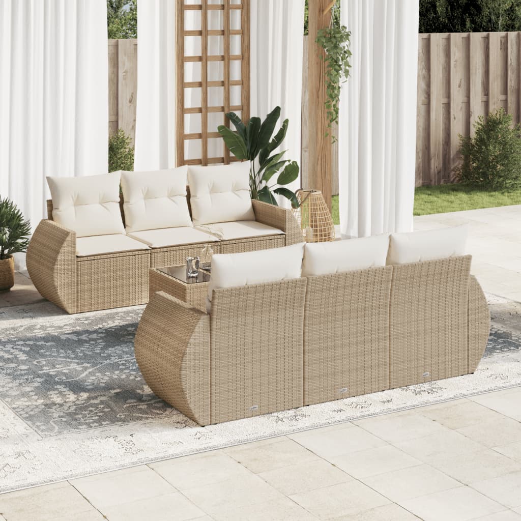 7-delige Loungeset met kussens poly rattan beige is nu te koop bij PeponiXL, paradijselijk wonen!