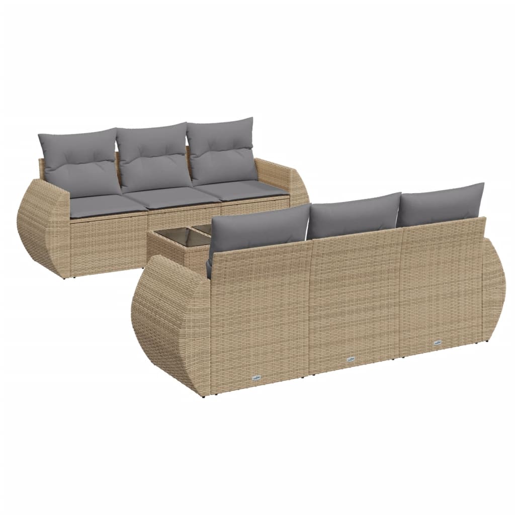 7-delige Loungeset met kussens poly rattan beige is nu te koop bij PeponiXL, paradijselijk wonen!