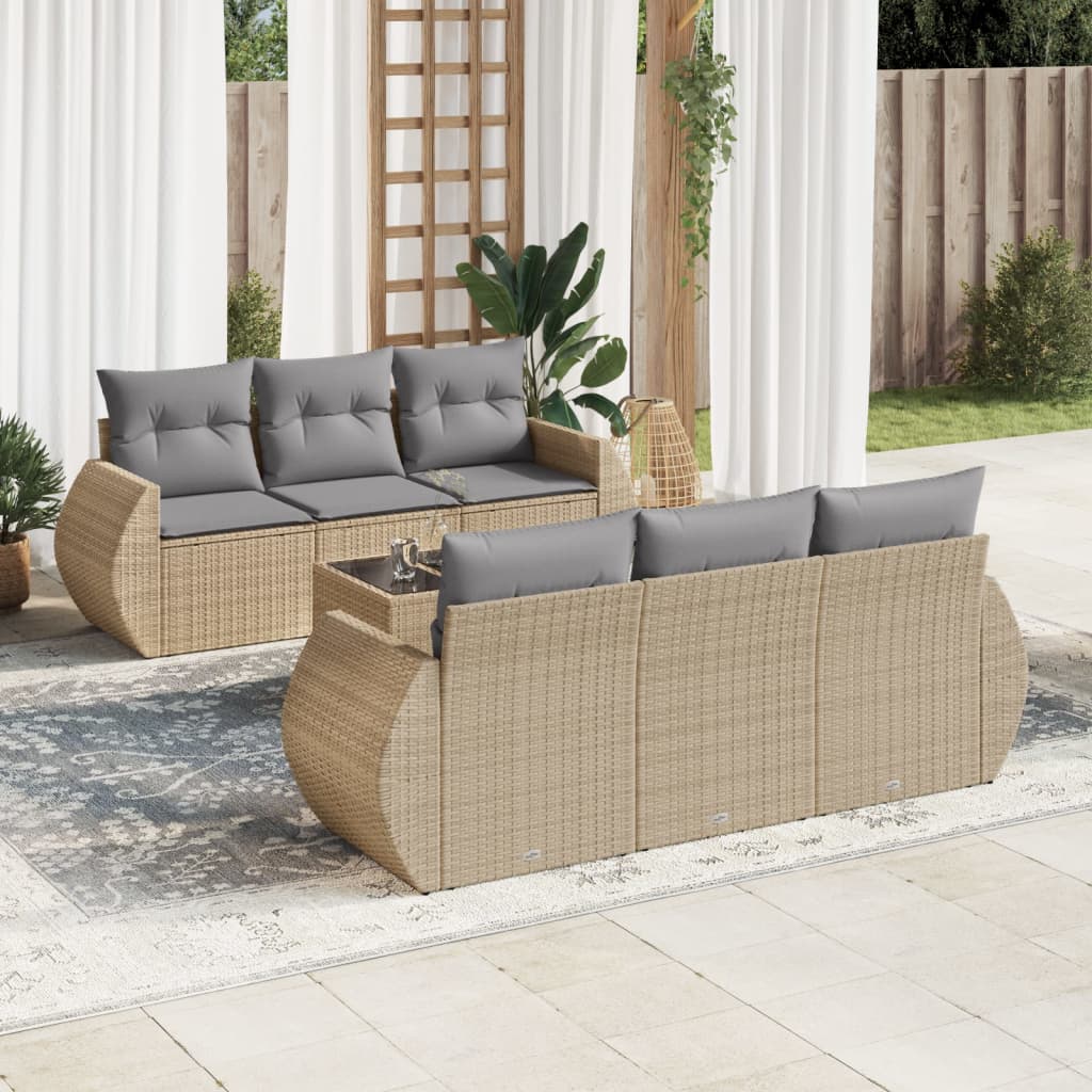 7-delige Loungeset met kussens poly rattan beige is nu te koop bij PeponiXL, paradijselijk wonen!
