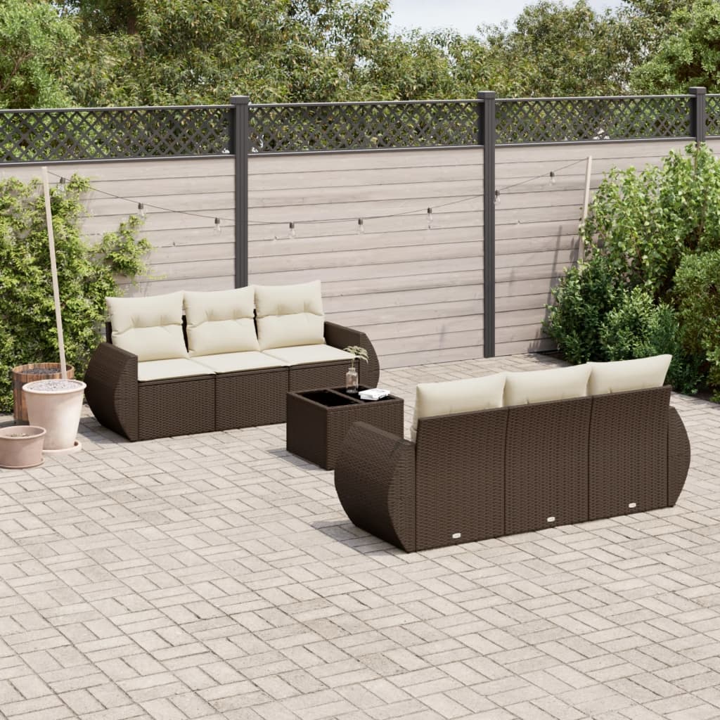 7-delige Loungeset met kussens poly rattan bruin is nu te koop bij PeponiXL, paradijselijk wonen!