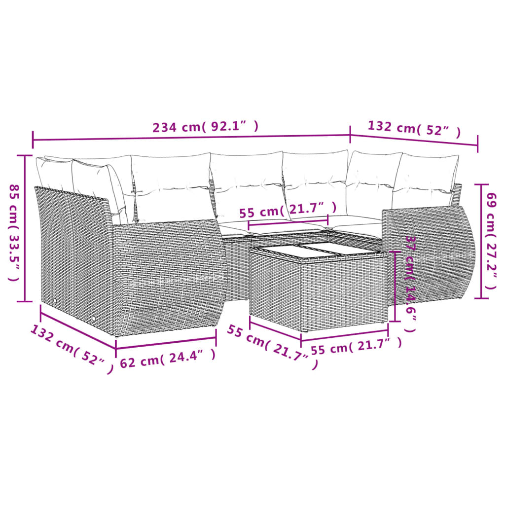 7-delige Loungeset met kussens poly rattan zwart is nu te koop bij PeponiXL, paradijselijk wonen!