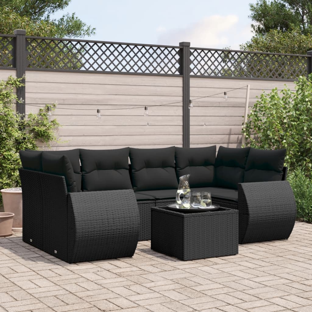 7-delige Loungeset met kussens poly rattan zwart is nu te koop bij PeponiXL, paradijselijk wonen!