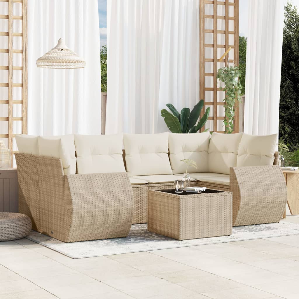 7-delige Loungeset met kussens poly rattan beige is nu te koop bij PeponiXL, paradijselijk wonen!