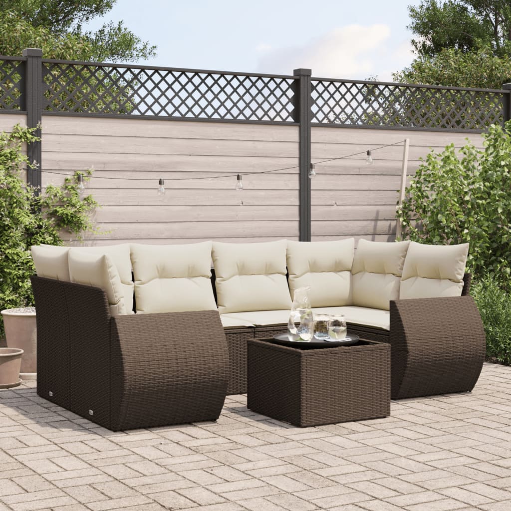 7-delige Loungeset met kussens poly rattan bruin is nu te koop bij PeponiXL, paradijselijk wonen!