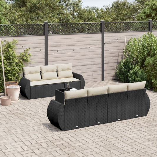 8-delige Loungeset met kussens poly rattan zwart is nu te koop bij PeponiXL, paradijselijk wonen!