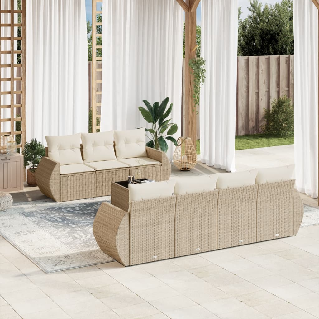 8-delige Loungeset met kussens poly rattan beige is nu te koop bij PeponiXL, paradijselijk wonen!