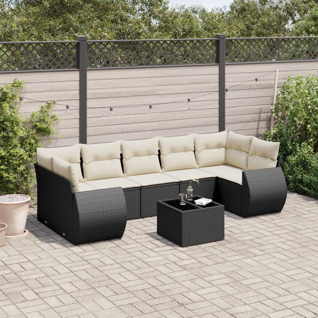 8-delige Loungeset met kussens poly rattan zwart is nu te koop bij PeponiXL, paradijselijk wonen!