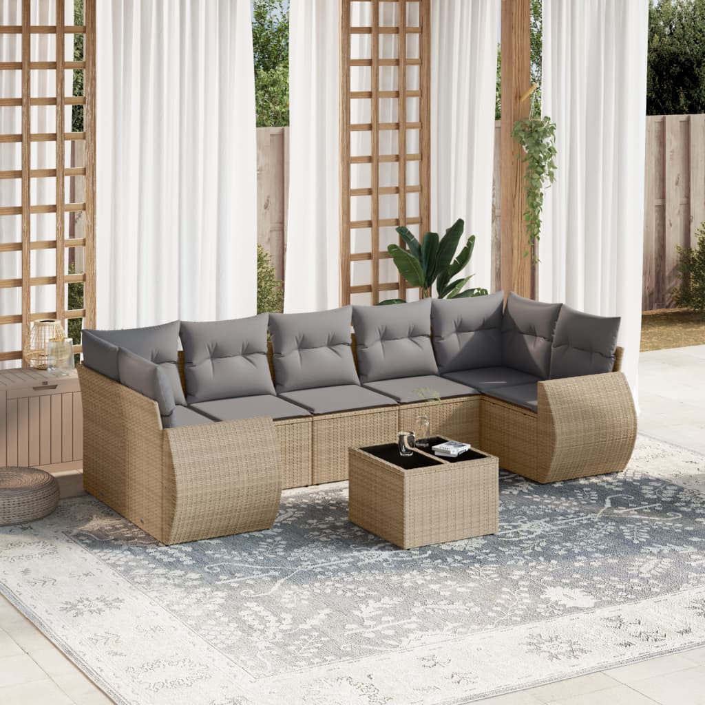 8-delige Loungeset met kussens poly rattan beige is nu te koop bij PeponiXL, paradijselijk wonen!