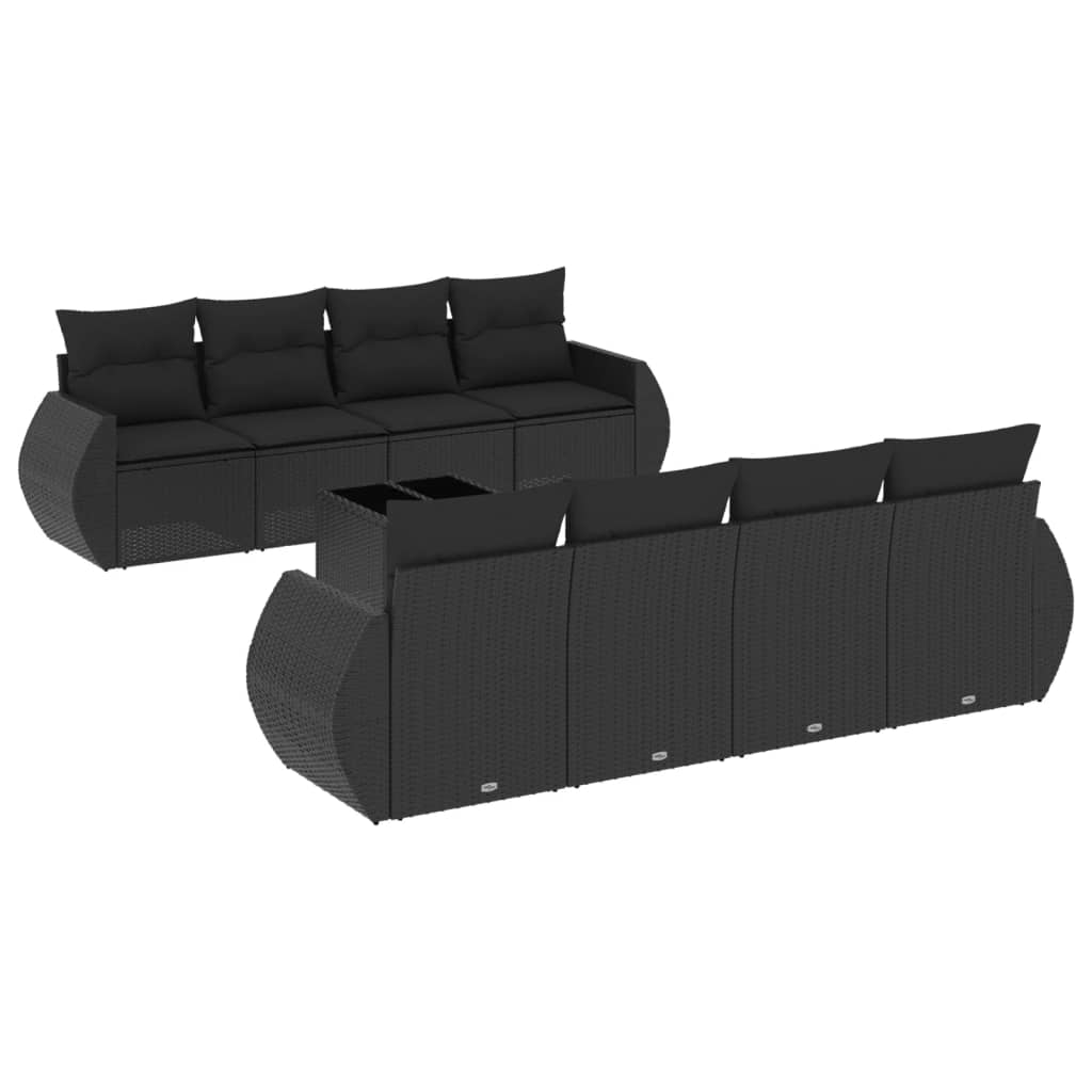 9-delige Loungeset met kussens poly rattan zwart is nu te koop bij PeponiXL, paradijselijk wonen!
