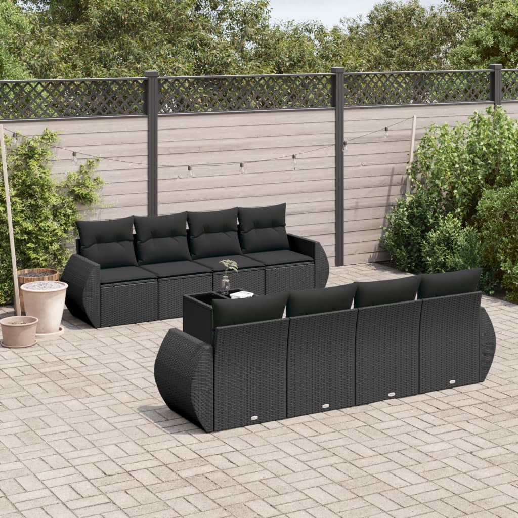 9-delige Loungeset met kussens poly rattan zwart is nu te koop bij PeponiXL, paradijselijk wonen!