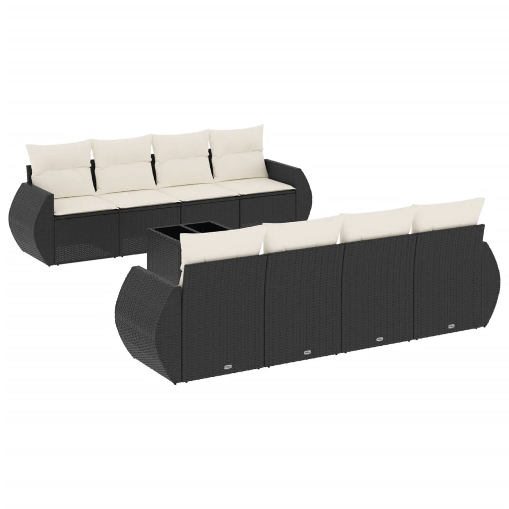 9-delige Loungeset met kussens poly rattan zwart is nu te koop bij PeponiXL, paradijselijk wonen!