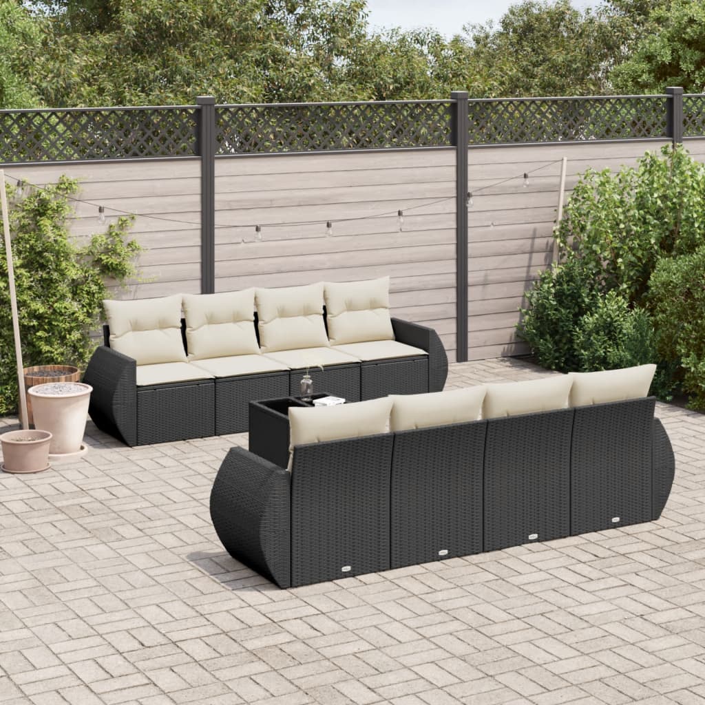 9-delige Loungeset met kussens poly rattan zwart is nu te koop bij PeponiXL, paradijselijk wonen!