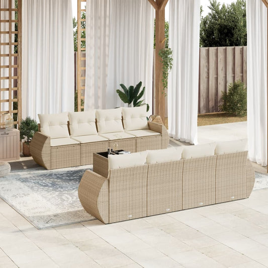 9-delige Loungeset met kussens poly rattan beige is nu te koop bij PeponiXL, paradijselijk wonen!