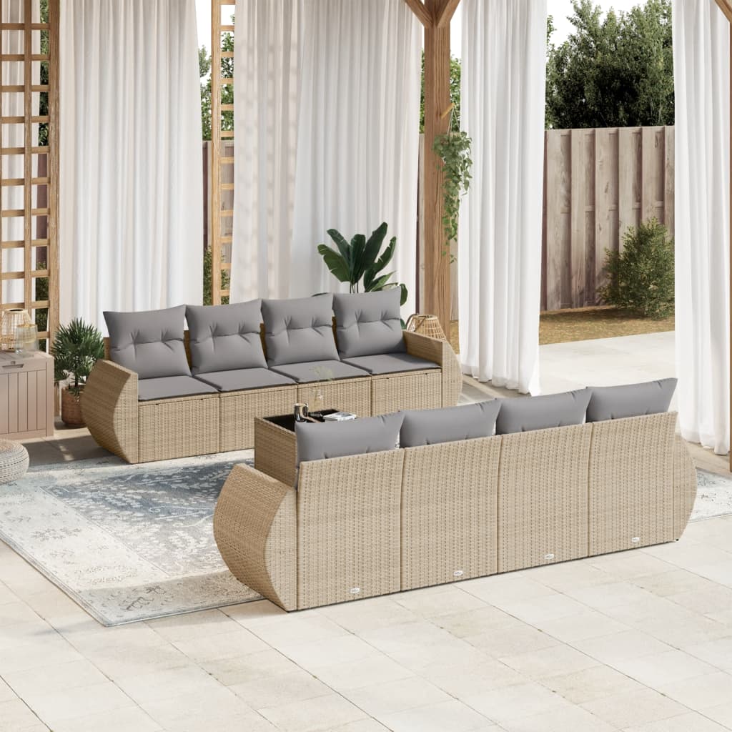 9-delige Loungeset met kussens poly rattan beige is nu te koop bij PeponiXL, paradijselijk wonen!