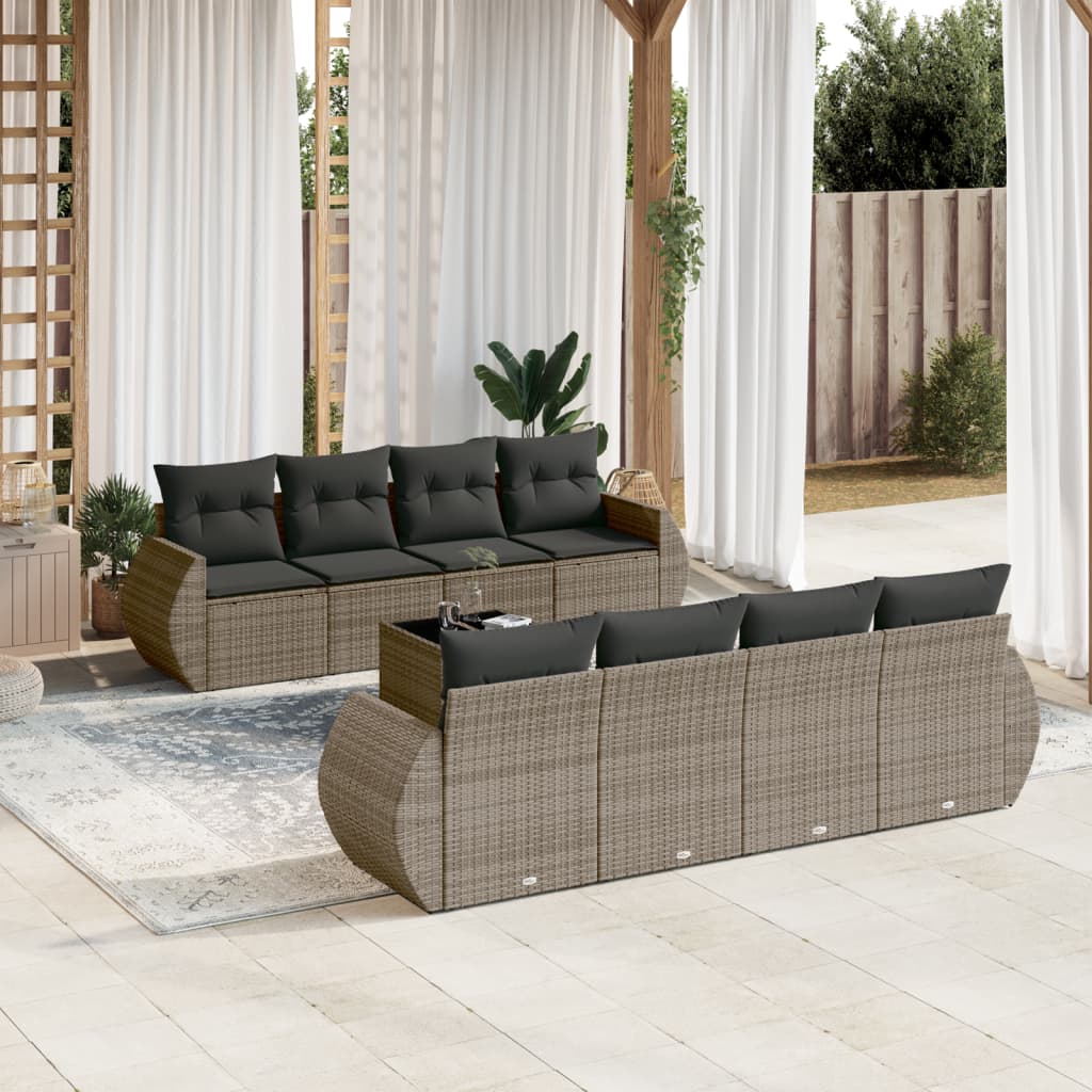 9-delige Loungeset met kussens poly rattan grijs is nu te koop bij PeponiXL, paradijselijk wonen!