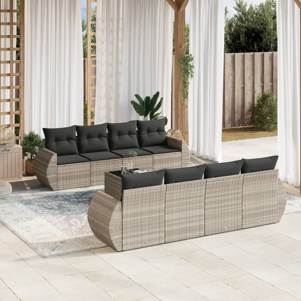 9-delige Loungeset met kussens poly rattan lichtgrijs is nu te koop bij PeponiXL, paradijselijk wonen!