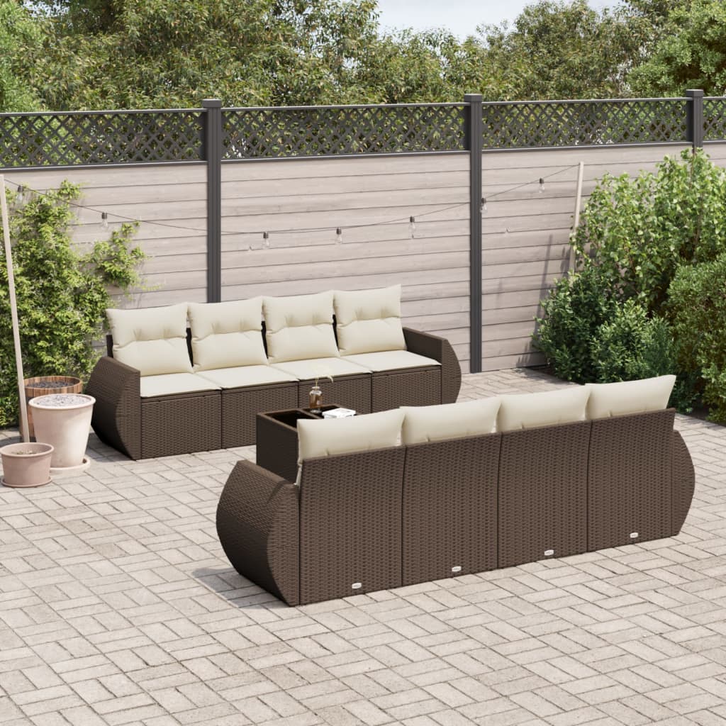 9-delige Loungeset met kussens poly rattan bruin is nu te koop bij PeponiXL, paradijselijk wonen!