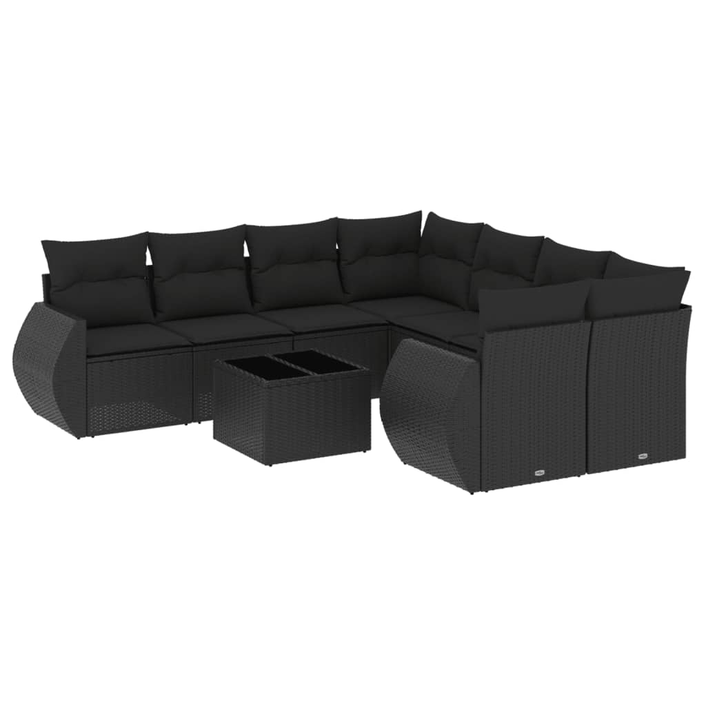 9-delige Loungeset met kussens poly rattan zwart is nu te koop bij PeponiXL, paradijselijk wonen!