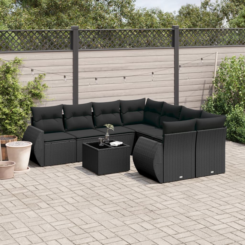 9-delige Loungeset met kussens poly rattan zwart is nu te koop bij PeponiXL, paradijselijk wonen!
