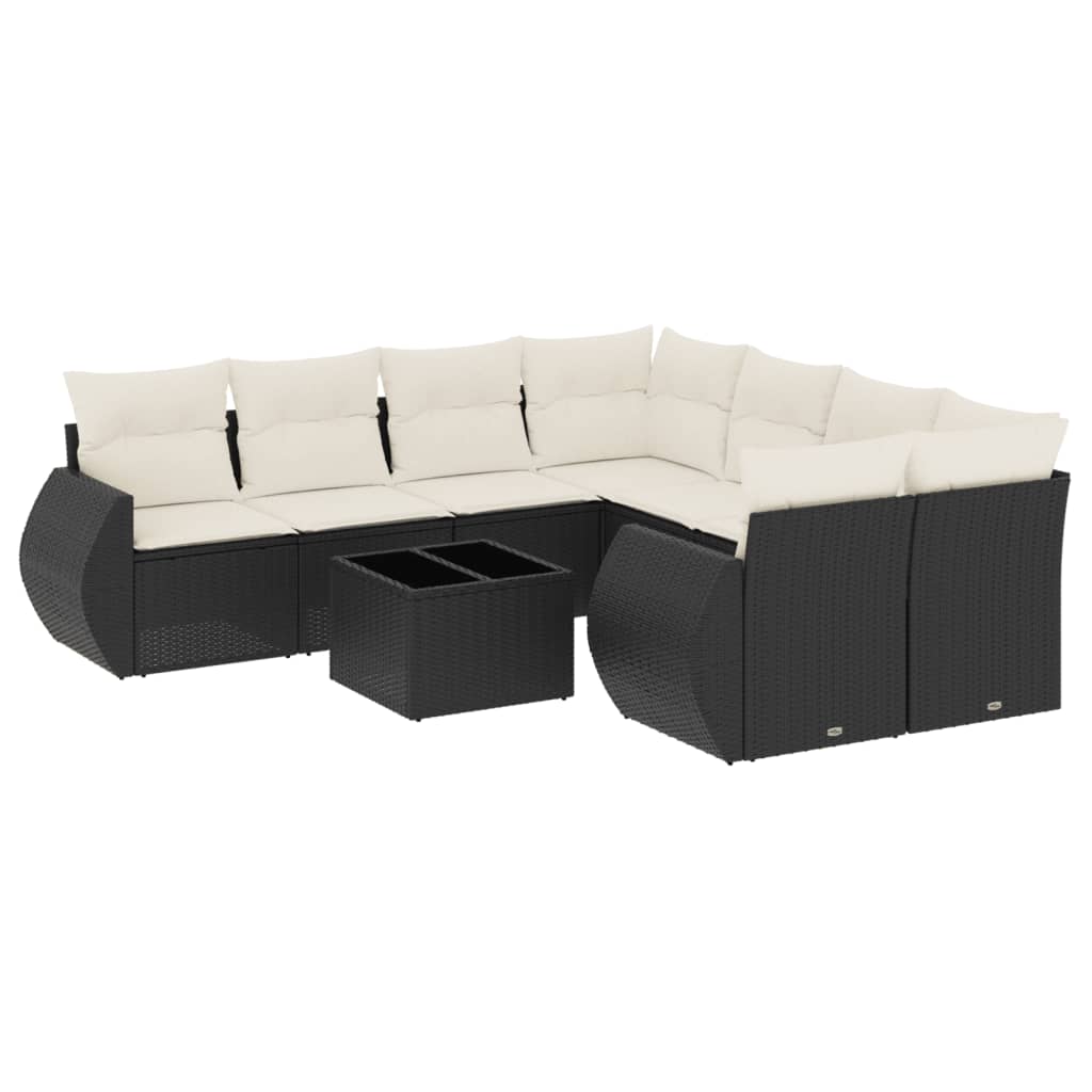 9-delige Loungeset met kussens poly rattan zwart is nu te koop bij PeponiXL, paradijselijk wonen!